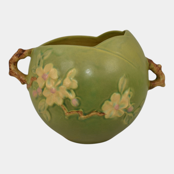 Roseville Apple Blossom Green 1949 Vintage Art Pottery Ceramic Bowl Vase 342-6