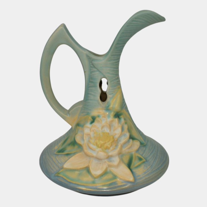Roseville Water Lily Blue 1943 Mid Century Modern Pottery Ceramic Ewer 10-6
