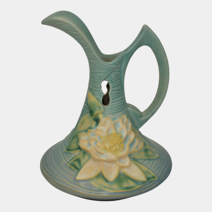 Roseville Water Lily Blue 1943 Mid Century Modern Pottery Ceramic Ewer 10-6