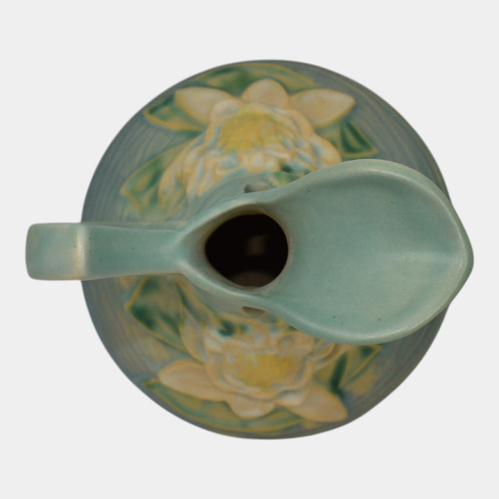 Roseville Water Lily Blue 1943 Mid Century Modern Pottery Ceramic Ewer 10-6