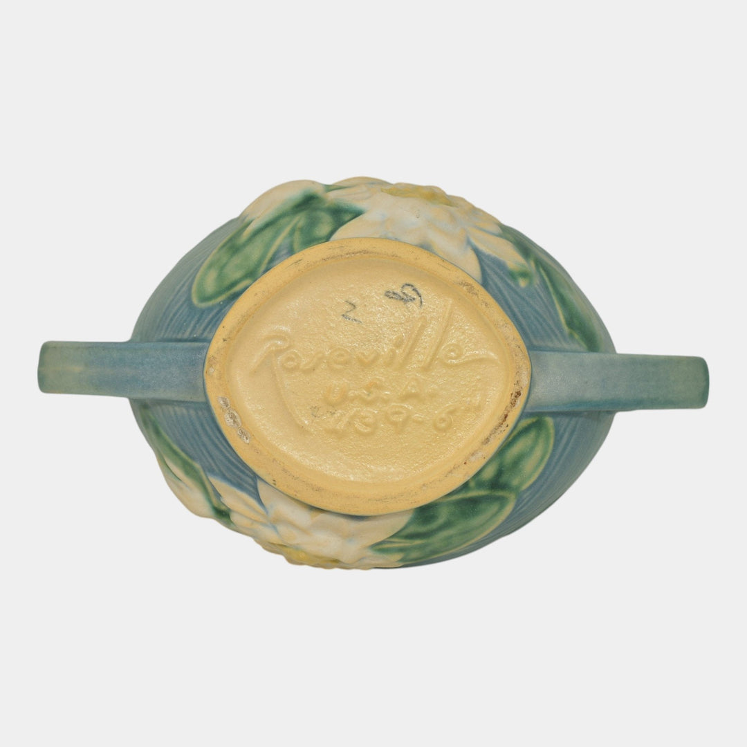 Roseville Water Lily Blue 1946 Mid Century Modern Pottery Ceramic Bowl 439-6