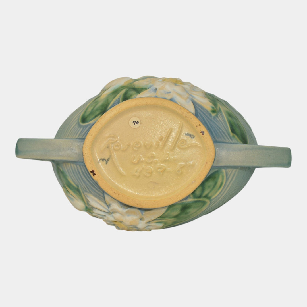 Roseville Water Lily Blue 1946 Mid Century Modern Pottery Ceramic Bowl 439-6