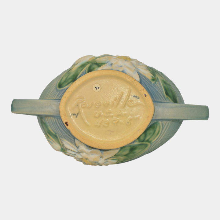 Roseville Water Lily Blue 1946 Mid Century Modern Pottery Ceramic Bowl 439-6