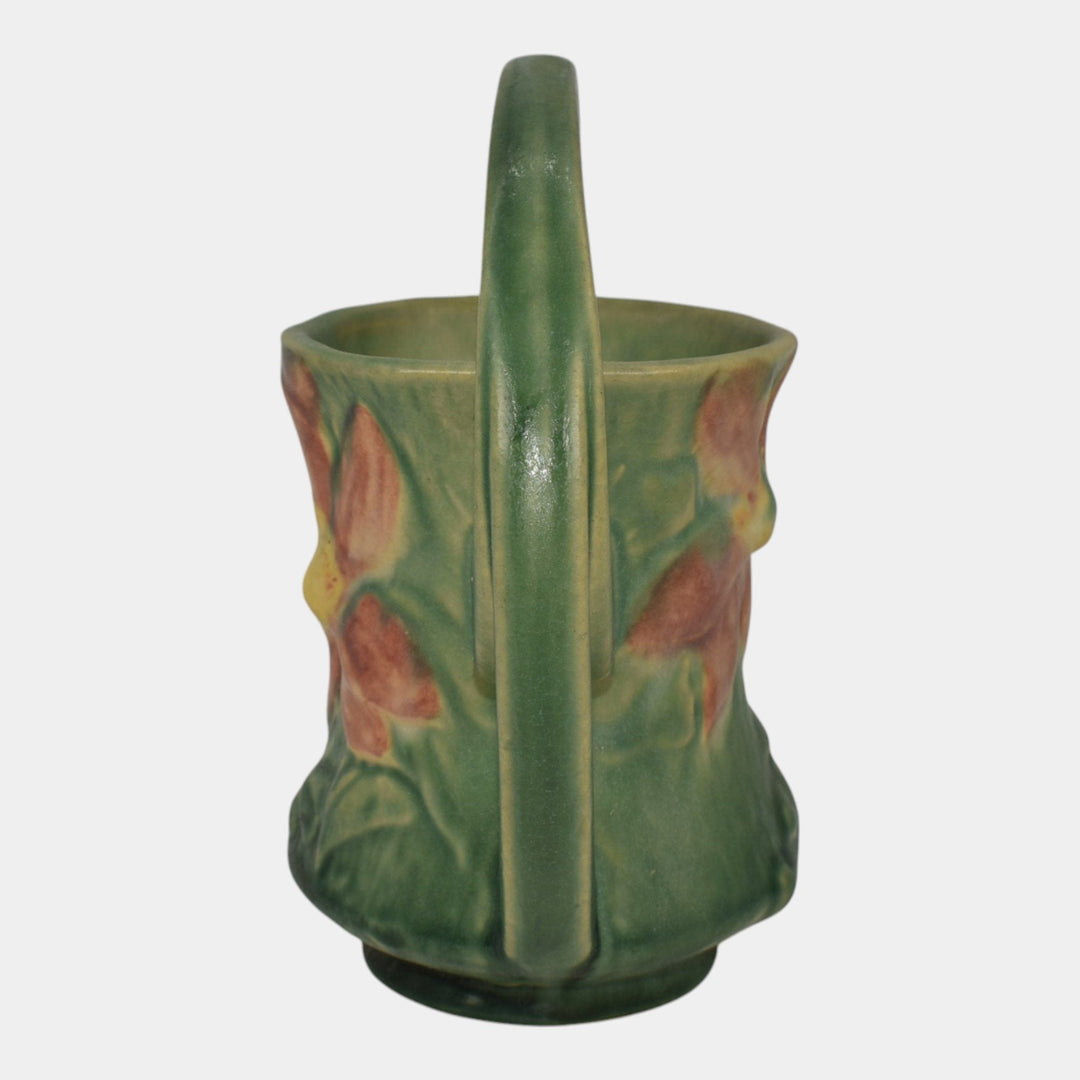 Roseville Clematis Green 1944 Vintage Art Pottery Ceramic Basket 387-7