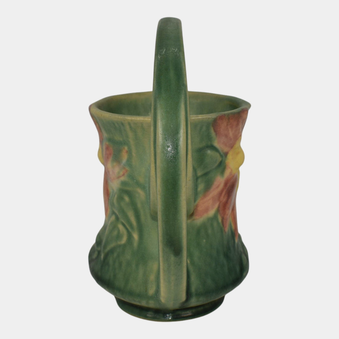 Roseville Clematis Green 1944 Vintage Art Pottery Ceramic Basket 387-7