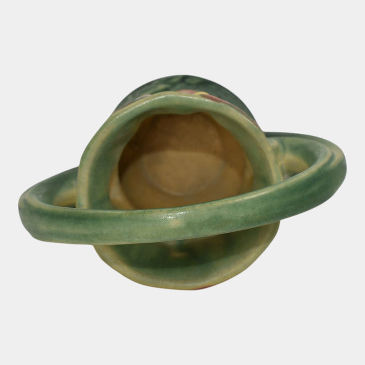 Roseville Clematis Green 1944 Vintage Art Pottery Ceramic Basket 387-7 - Just Art Pottery