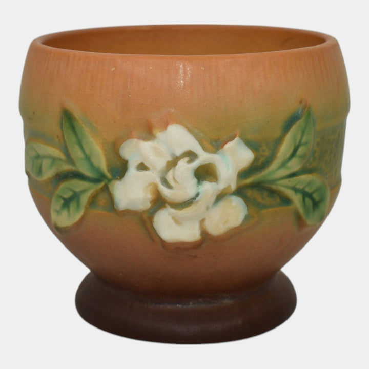 Roseville Gardenia Tan 1950 Mid Century Modern Pottery Ceramic Rose Bowl 657-3