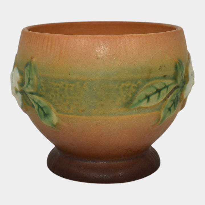 Roseville Gardenia Tan 1950 Mid Century Modern Pottery Ceramic Rose Bowl 657-3