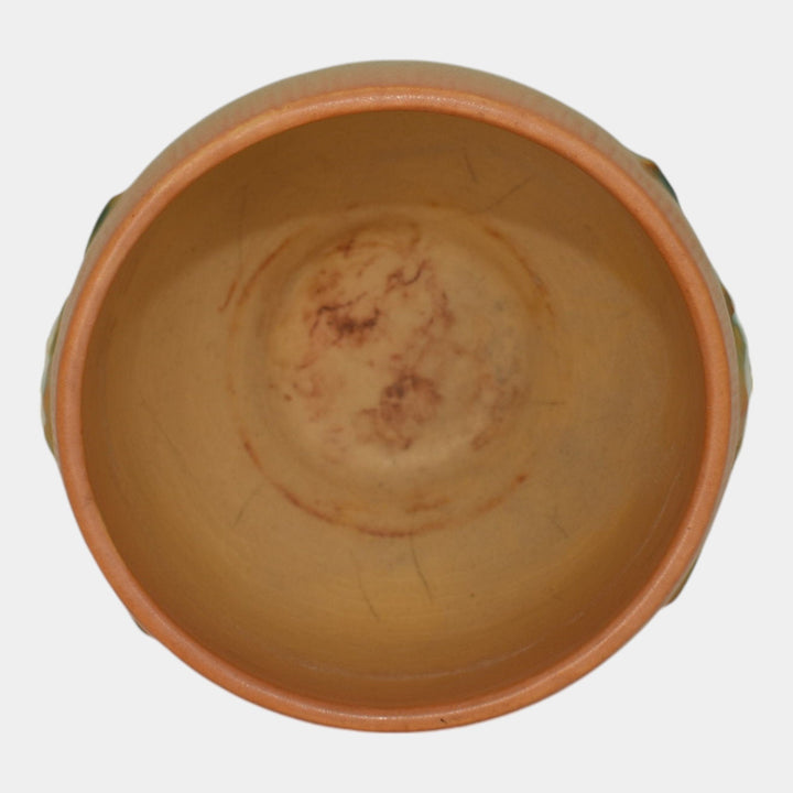 Roseville Gardenia Tan 1950 Mid Century Modern Pottery Ceramic Rose Bowl 657-3