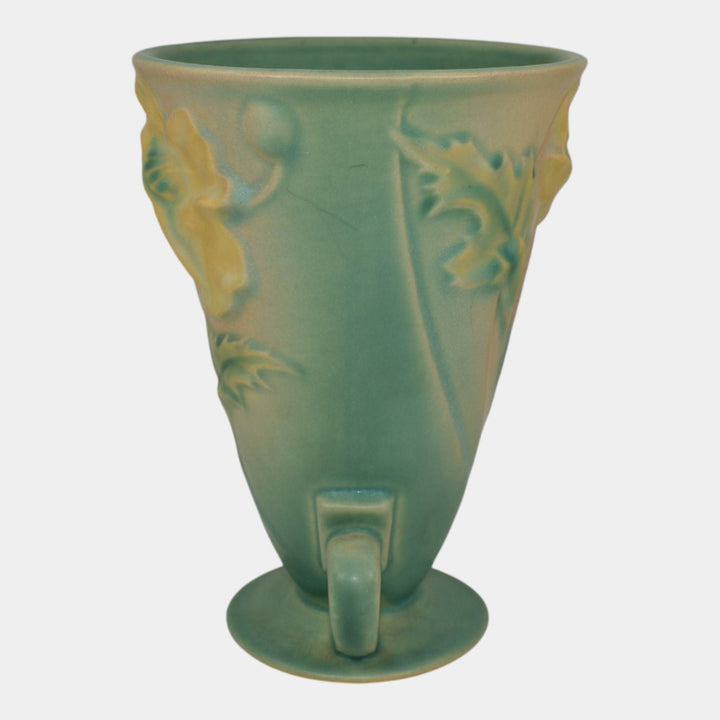 Roseville Poppy Green 1938 Vintage Art Pottery Ceramic Handled Vase 866-6