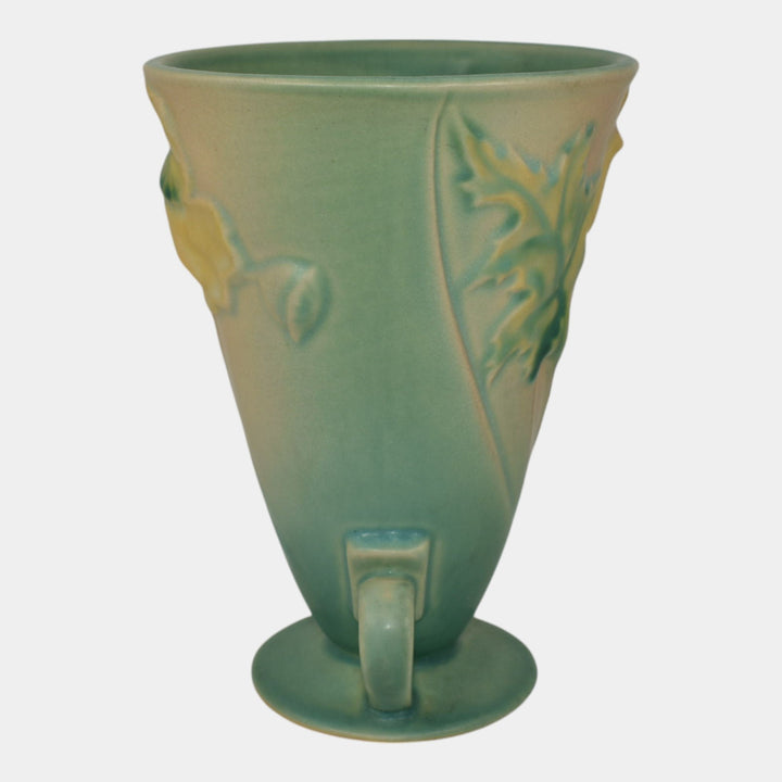 Roseville Poppy Green 1938 Vintage Art Pottery Ceramic Handled Vase 866-6