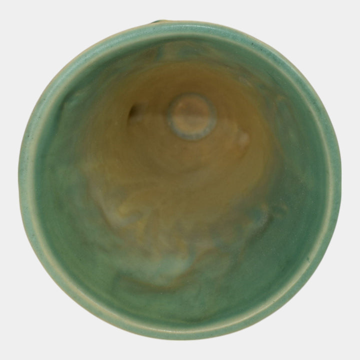 Roseville Poppy Green 1938 Vintage Art Pottery Ceramic Handled Vase 866-6