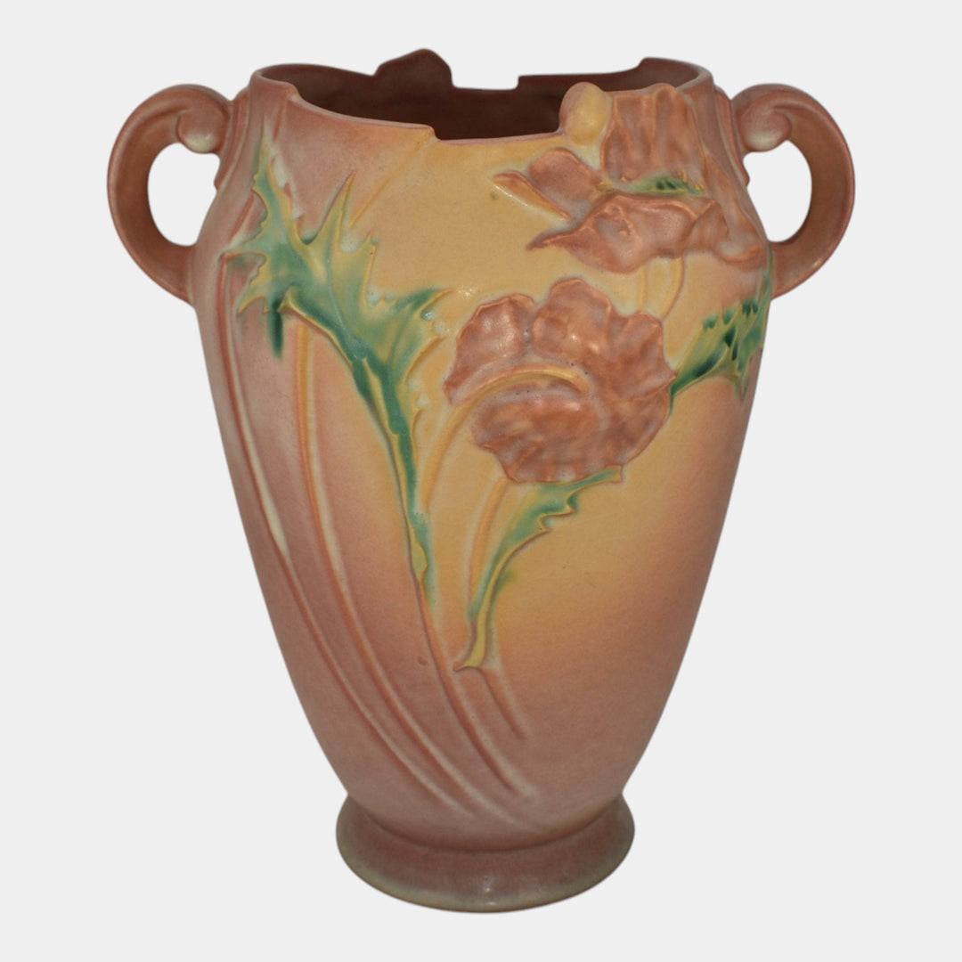 Roseville Poppy Pink 1938 Vintage Art Pottery Ceramic Vase 875-10 - Just Art Pottery