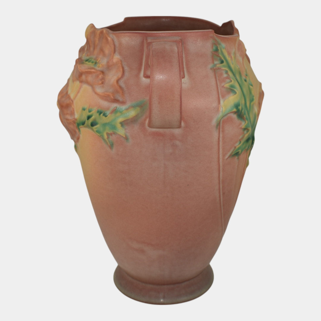 Roseville Poppy Pink 1938 Vintage Art Pottery Ceramic Vase 875-10 - Just Art Pottery