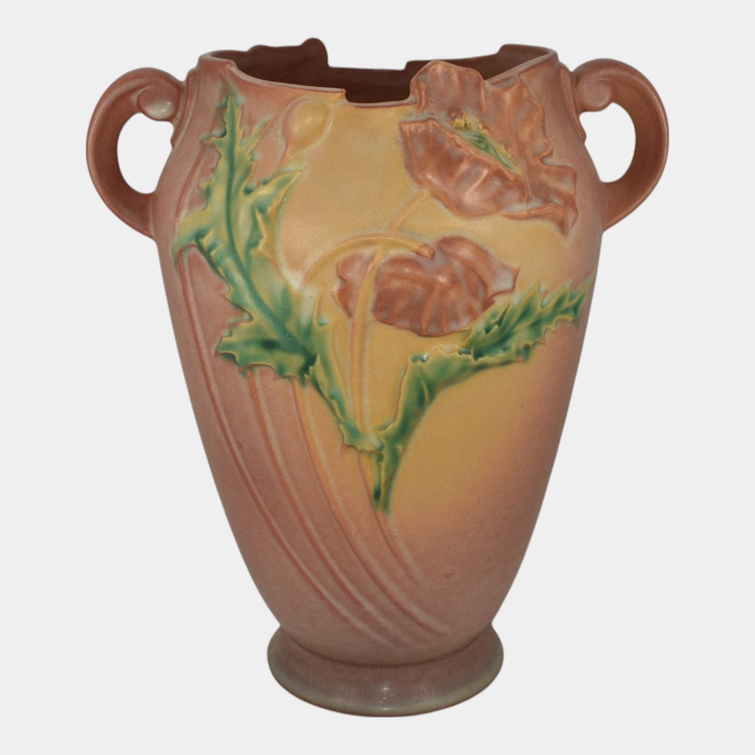 Roseville Poppy Pink 1938 Vintage Art Pottery Ceramic Vase 875-10 - Just Art Pottery