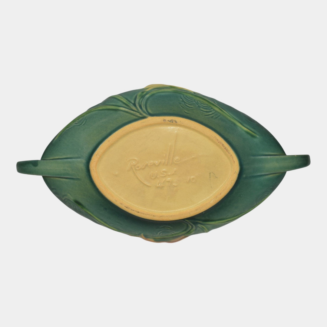 Roseville Zephyr Lily Green 1946 Vintage Art Pottery Ceramic Console Bowl 475-10