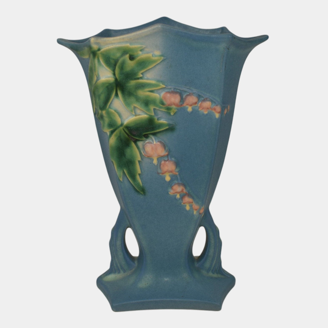 Roseville Bleeding Heart Blue 1940 Vintage Art Pottery Ceramic Vase 968-8