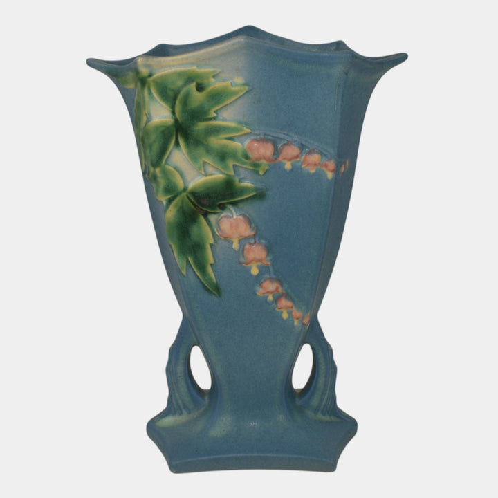 Roseville Bleeding Heart Blue 1940 Vintage Art Pottery Ceramic Vase 968-8