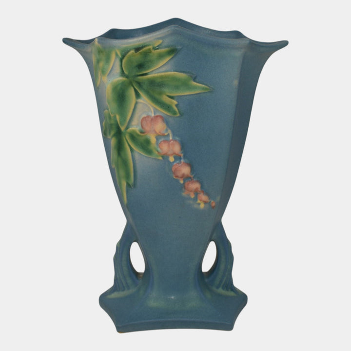 Roseville Bleeding Heart Blue 1940 Vintage Art Pottery Ceramic Vase 968-8