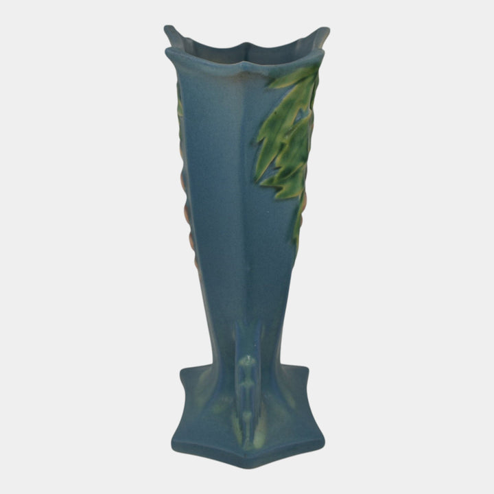 Roseville Bleeding Heart Blue 1940 Vintage Art Pottery Ceramic Vase 968-8