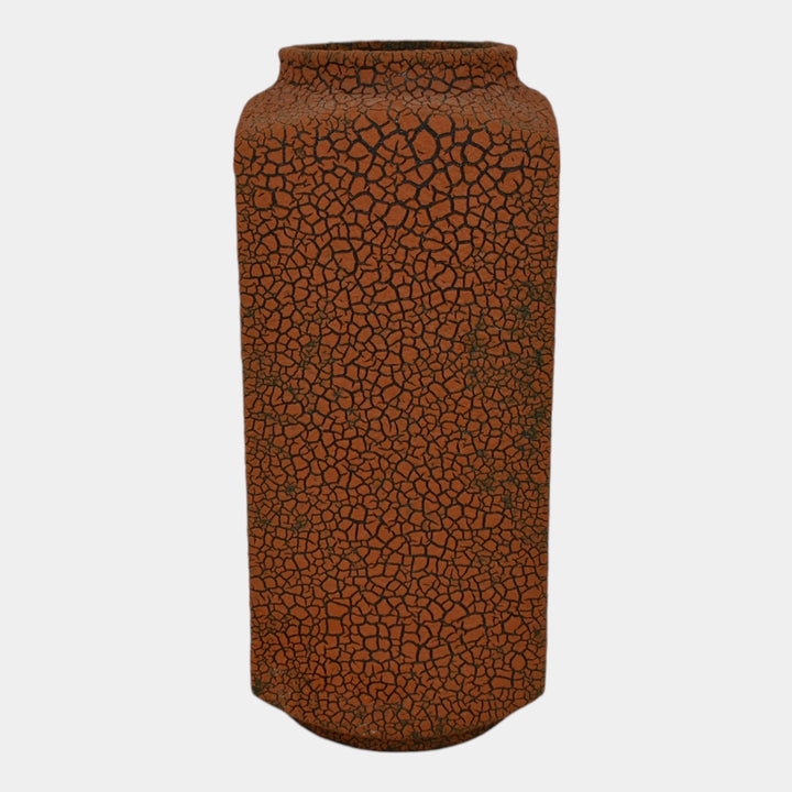 Haeger 1970s Mid Century Modern Art Pottery Orange Black Lizard Skin Vase