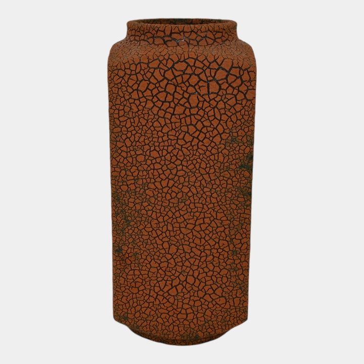 Haeger 1970s Mid Century Modern Art Pottery Orange Black Lizard Skin Vase