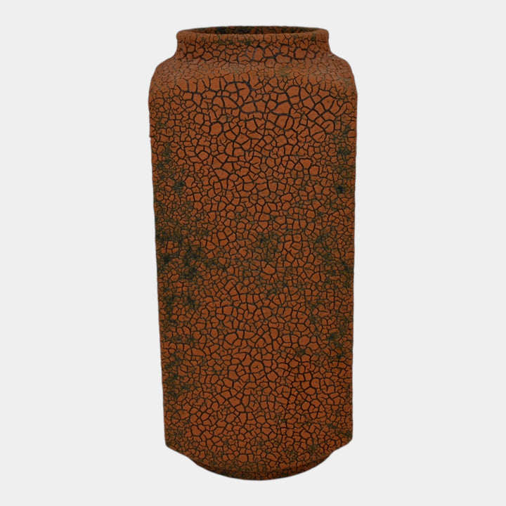 Haeger 1970s Mid Century Modern Art Pottery Orange Black Lizard Skin Vase