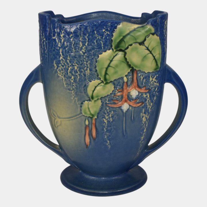 Roseville Fuchsia Blue 1938 Vintage Art Pottery Handled Pillow Vase 896-8