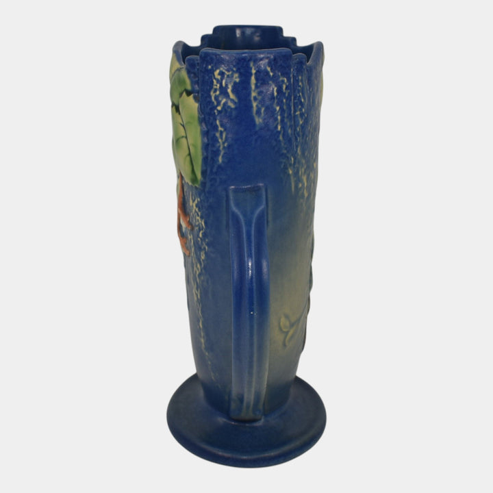 Roseville Fuchsia Blue 1938 Vintage Art Pottery Handled Pillow Vase 896-8