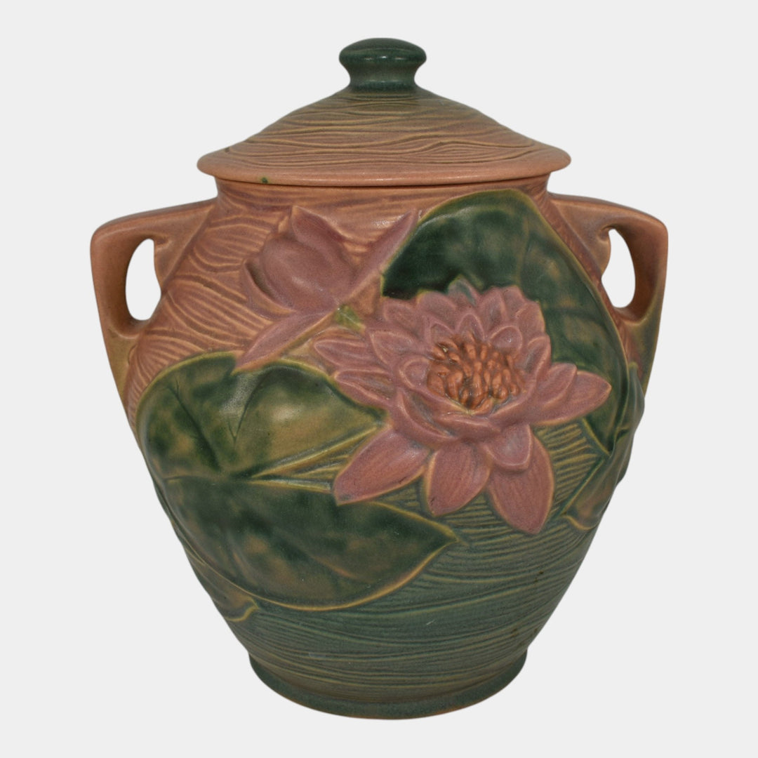 Roseville Water Lily Pink 1943 Mid Century Modern Pottery Ceramic Cookie Jar 1-8 - Just Art Pottery