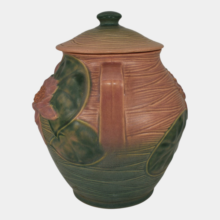 Roseville Water Lily Pink 1943 Mid Century Modern Pottery Ceramic Cookie Jar 1-8 - Just Art Pottery
