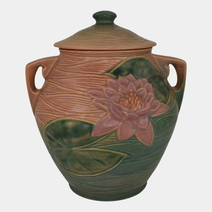 Roseville Water Lily Pink 1943 Mid Century Modern Pottery Ceramic Cookie Jar 1-8 - Just Art Pottery