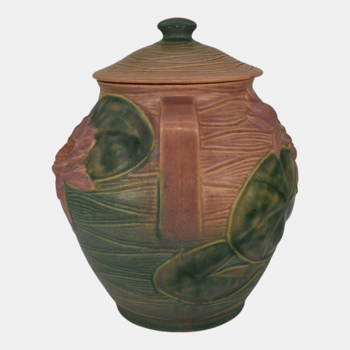 Roseville Water Lily Pink 1943 Mid Century Modern Pottery Ceramic Cookie Jar 1-8 - Just Art Pottery