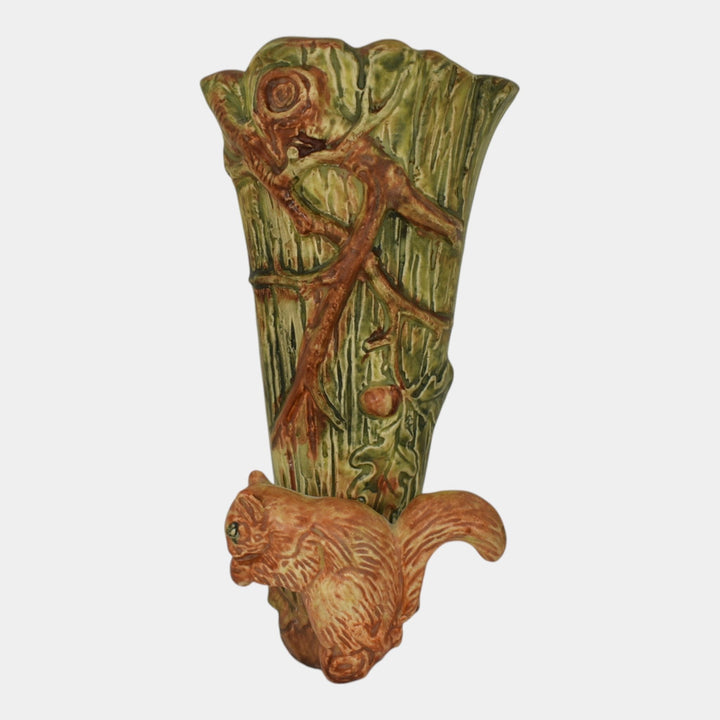 Weller Woodcraft 1920s Vintage Art Pottery Brown Squirrel Figural Wall Pocket