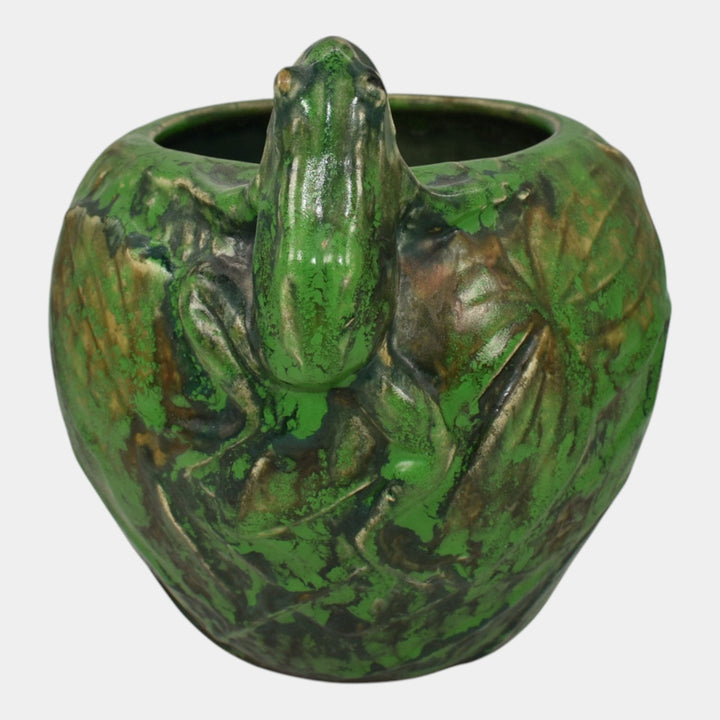 Weller Coppertone 1920s Vintage Arts and Crafts Pottery Green Frog Vase Planter