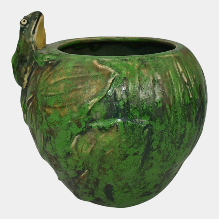 Weller Coppertone 1920s Vintage Arts and Crafts Pottery Green Frog Vase Planter