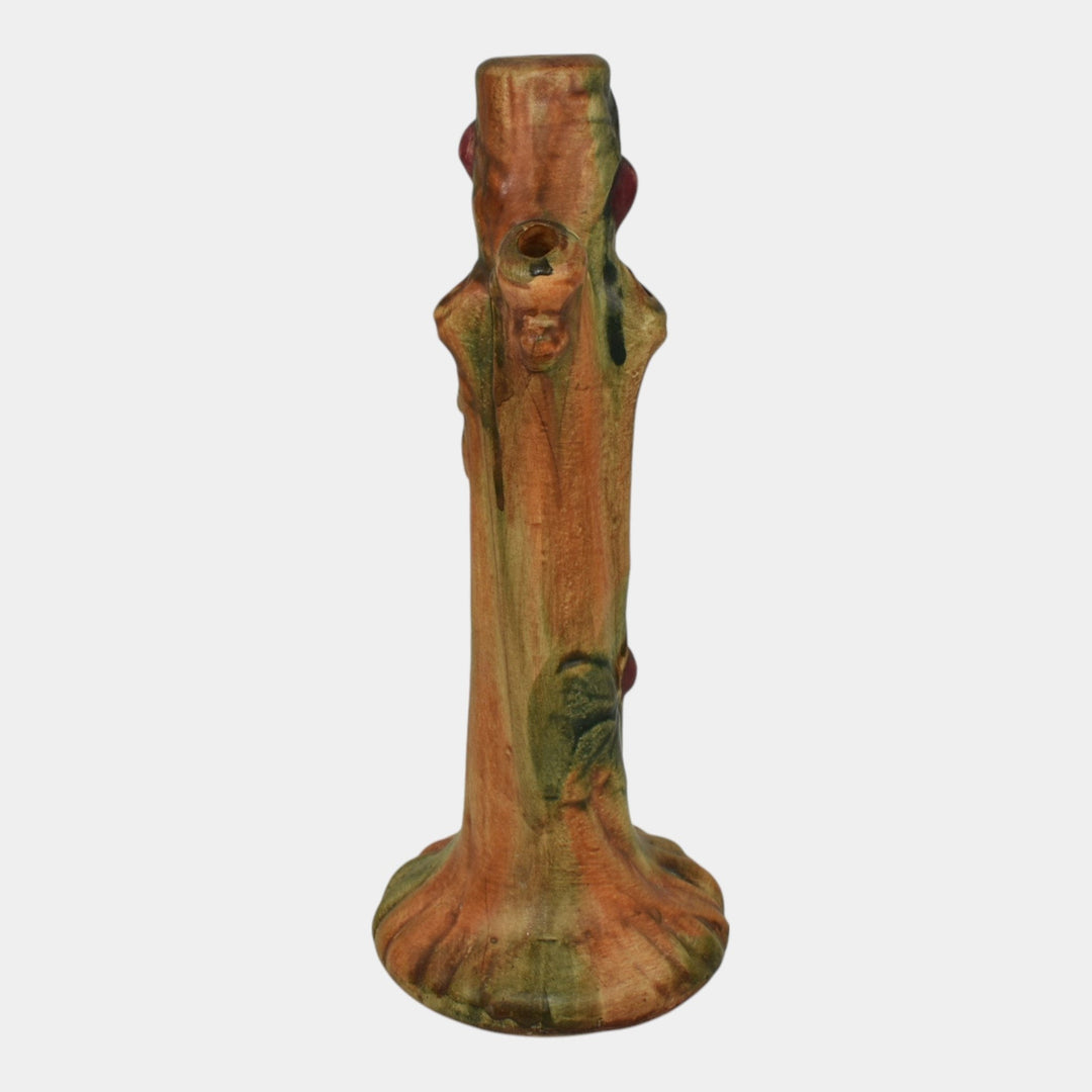 Weller Woodcraft 1920s Vintage Art Pottery Red Apple Tree Brown Ceramic Bud Vase