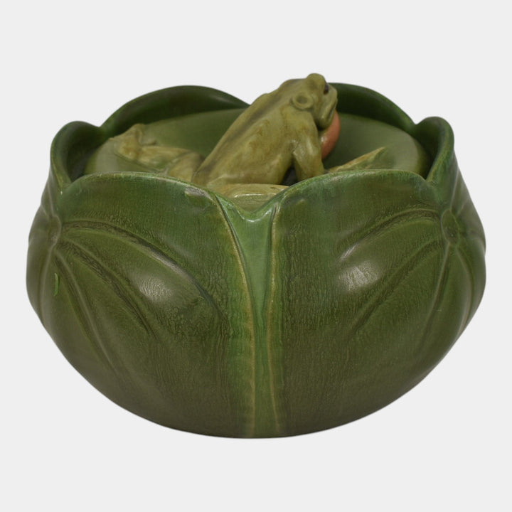 Ephraim Faience 2014 Hand Made Pottery Green Bullfrog Ceramic Jar H21
