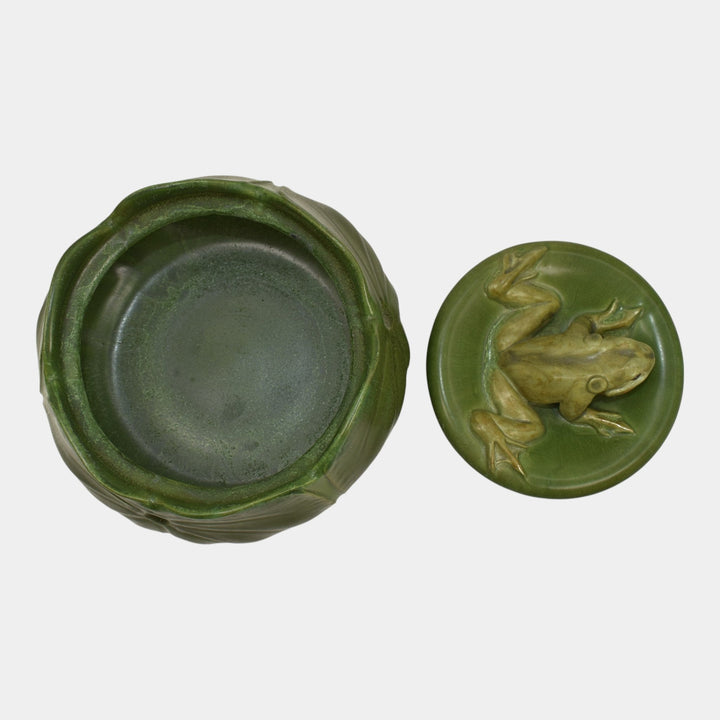 Ephraim Faience 2014 Hand Made Pottery Green Bullfrog Ceramic Jar H21