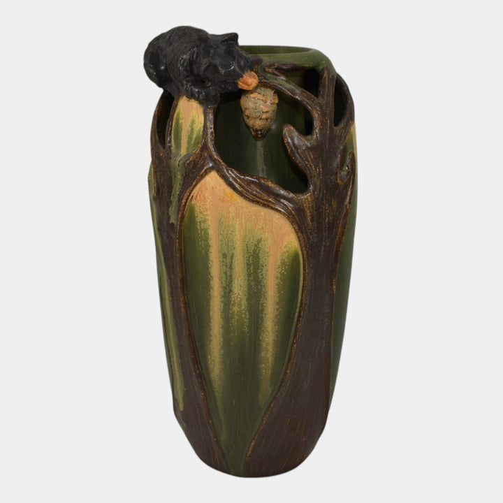 Ephraim Faience 2010 Hand Made Pottery Green The Honey Thief Bear Vase D15
