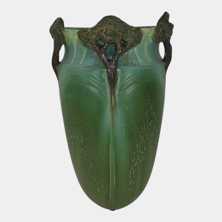 Ephraim Faience 2008 Hand Made Pottery Green Oak Grove Ceramic Wall Pocket B14 - Just Art Pottery