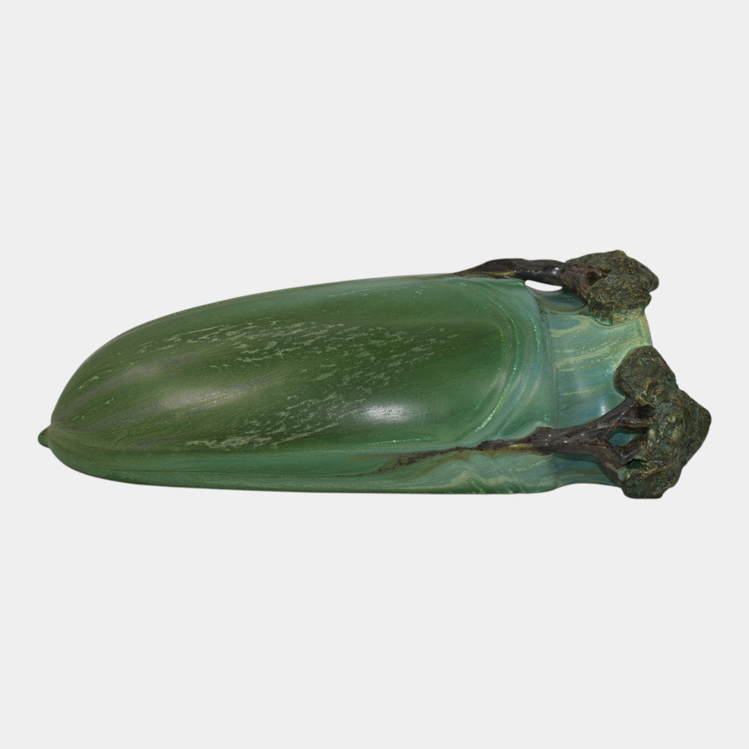 Ephraim Faience 2008 Hand Made Pottery Green Oak Grove Ceramic Wall Pocket B14 - Just Art Pottery