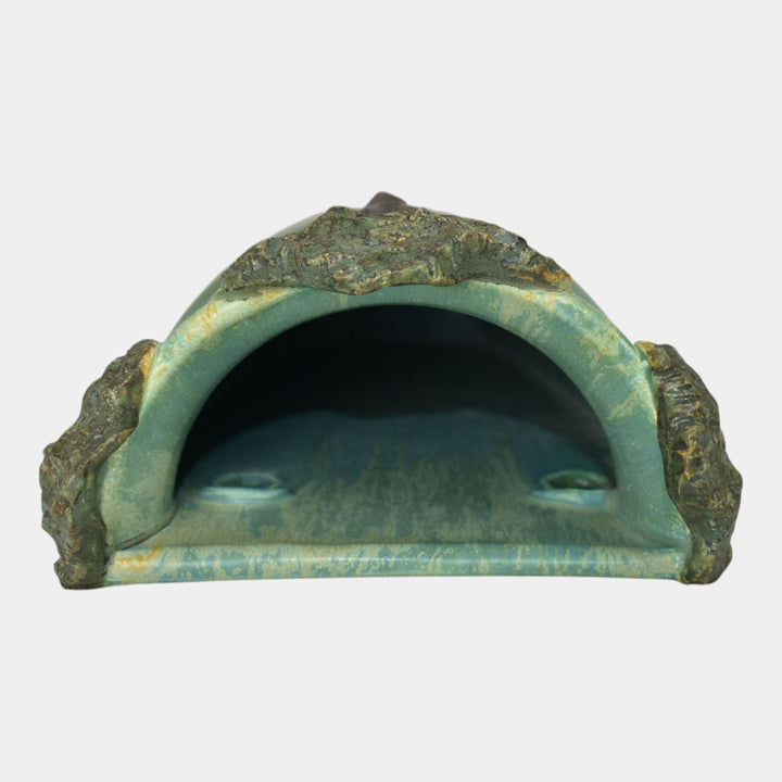 Ephraim Faience 2008 Hand Made Pottery Green Oak Grove Ceramic Wall Pocket B14 - Just Art Pottery