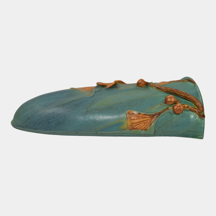 Ephraim Faience 2010 Pottery Experimental Blue Green Ginkgo Ceramic Wall Pocket