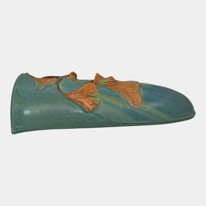Ephraim Faience 2010 Pottery Experimental Blue Green Ginkgo Ceramic Wall Pocket