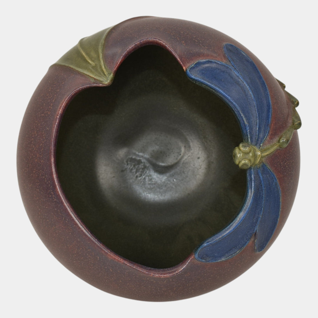Ephraim Faience Century Studios 2014 Hand Made Pottery Dragonfly And Leaf Bowl