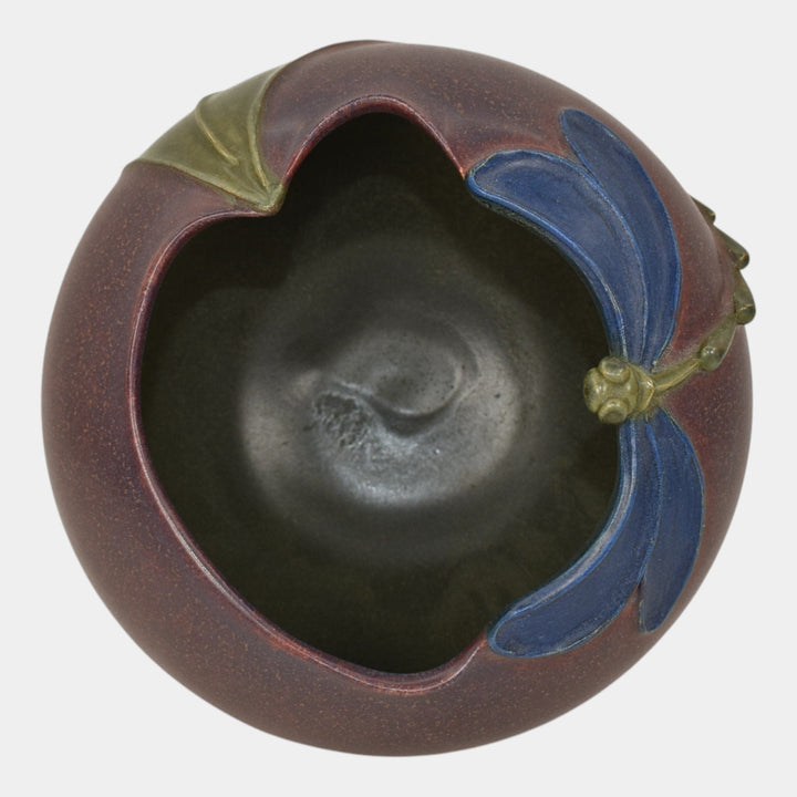 Ephraim Faience Century Studios 2014 Hand Made Pottery Dragonfly And Leaf Bowl