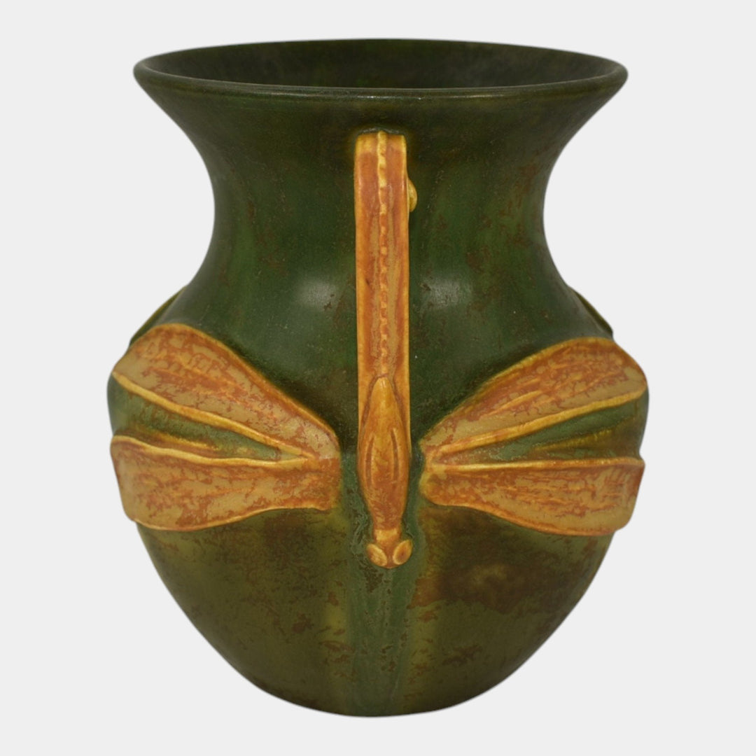 Ephraim Faience Century Studios 2012 Hand Made Pottery Green Dragonfly Vase