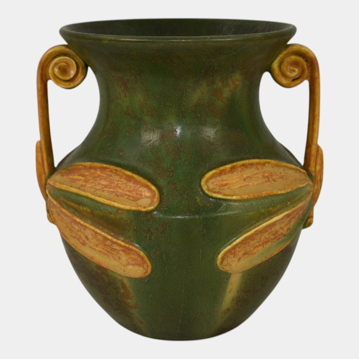 Ephraim Faience Century Studios 2012 Hand Made Pottery Green Dragonfly Vase