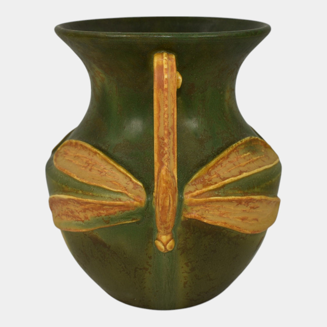 Ephraim Faience Century Studios 2012 Hand Made Pottery Green Dragonfly Vase